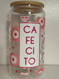 Pink Cafecito Ojo 16oz Glass Cup