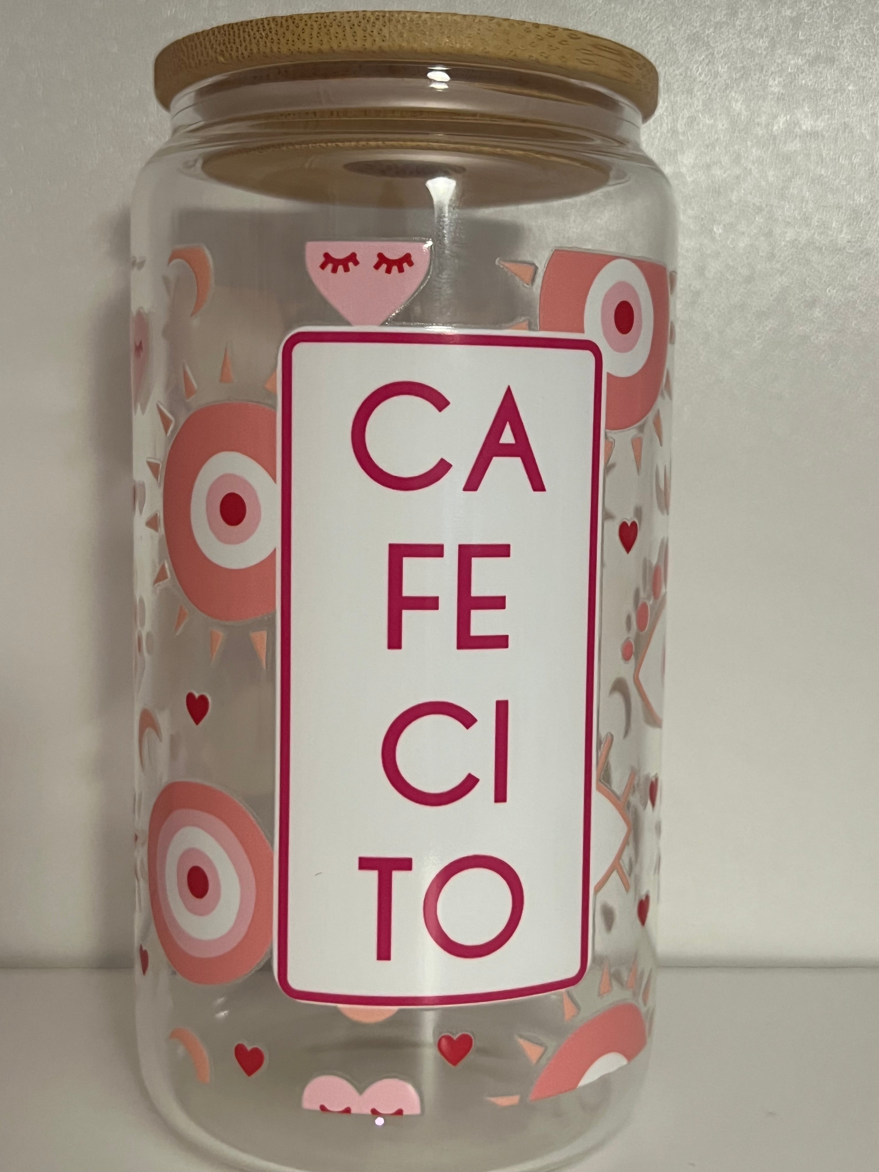 Pink Cafecito Ojo 16oz Glass Cup