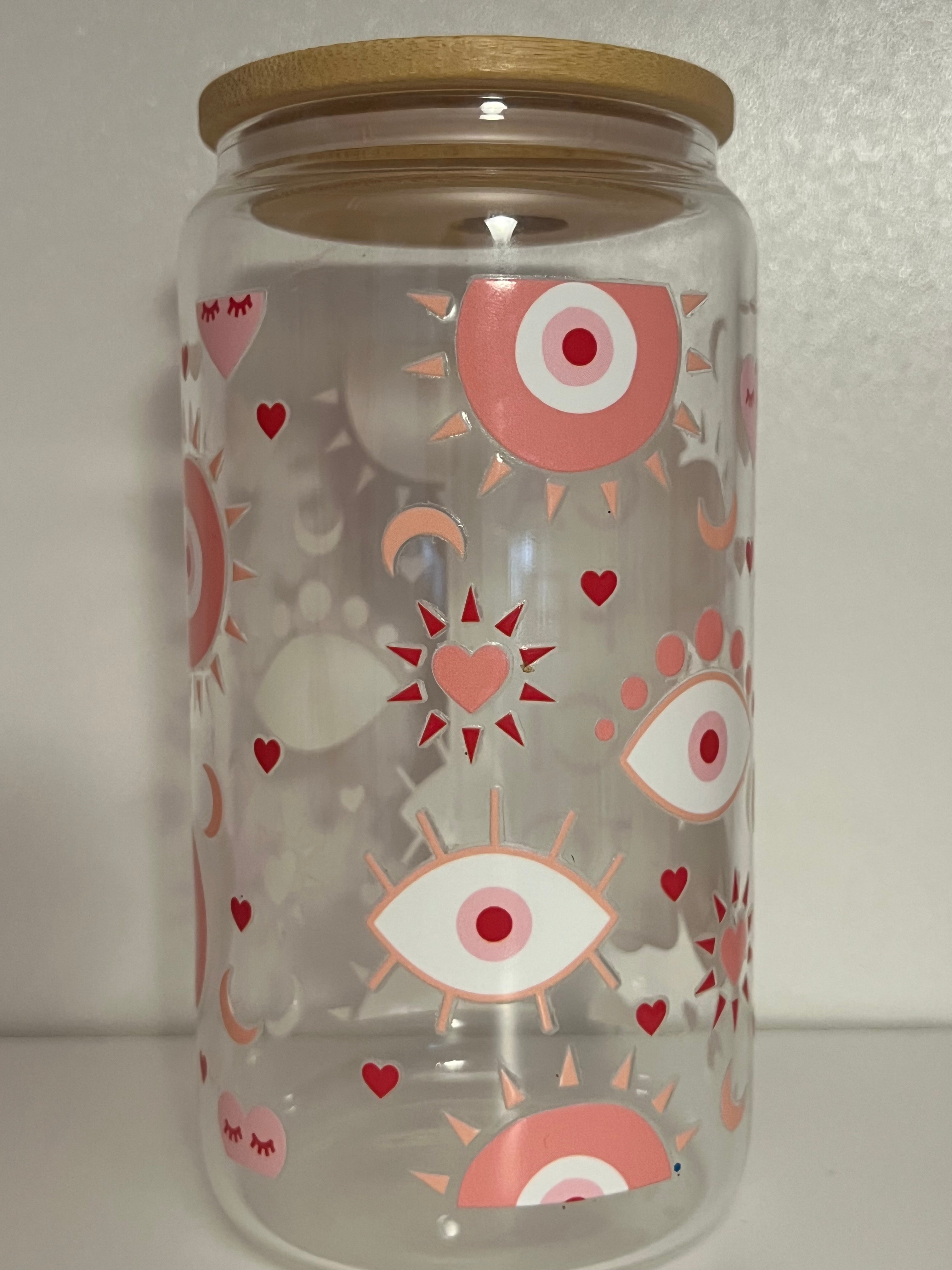 Pink Cafecito Ojo 16oz Glass Cup