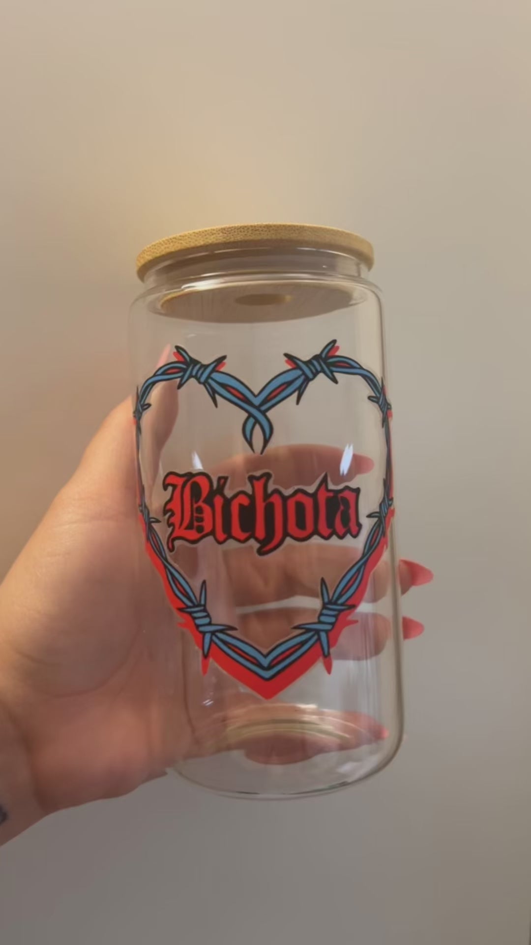 BICHOTA 16oz Heat Pressed Glass Cup